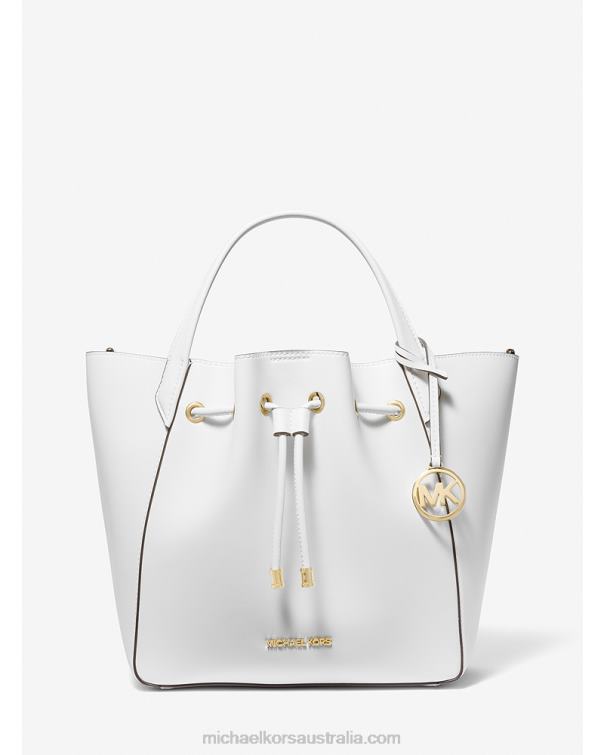 Women Optic White 4T06F1134 Phoebe Large Faux Leather Bucket Bag Michael Kors