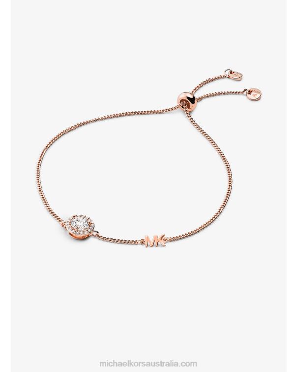 Women Rose Gold 4T06F2444 Precious Metal-Plated Sterling Silver Pave Halo Slider Bracelet Michael Kors