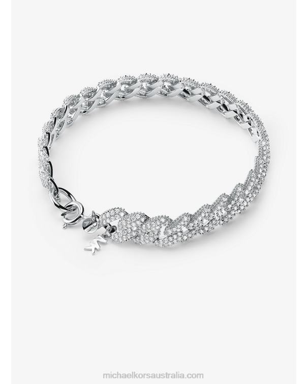 Women Silver 4T06F2452 Precious Metal-Plated Sterling Silver Pave Curb Link Bracelet Michael Kors