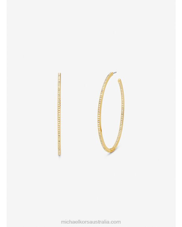 Women Gold 4T06F2522 14K Gold-Plated Brass Pave Hoop Earrings Michael Kors