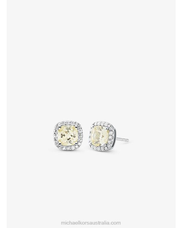 Women Silver 4T06F2538 Sterling Silver Pave Halo Stud Earrings Michael Kors