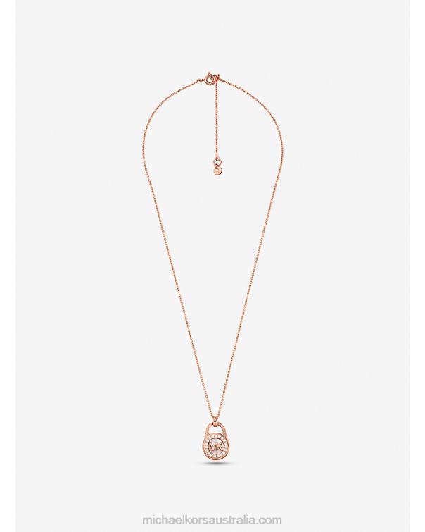 Women Rose Gold 4T06F2513 Precious Metal-Plated Sterling Silver Pave Padlock Necklace Michael Kors