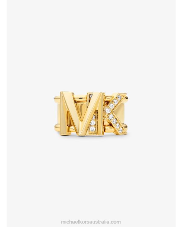 Women Gold 4T06F2549 14K Gold-Plated Brass Pave Logo Ring Michael Kors