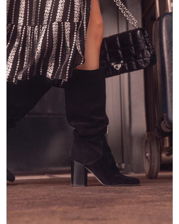 Women Black 4T06F2125 Leigh Suede Boot Michael Kors