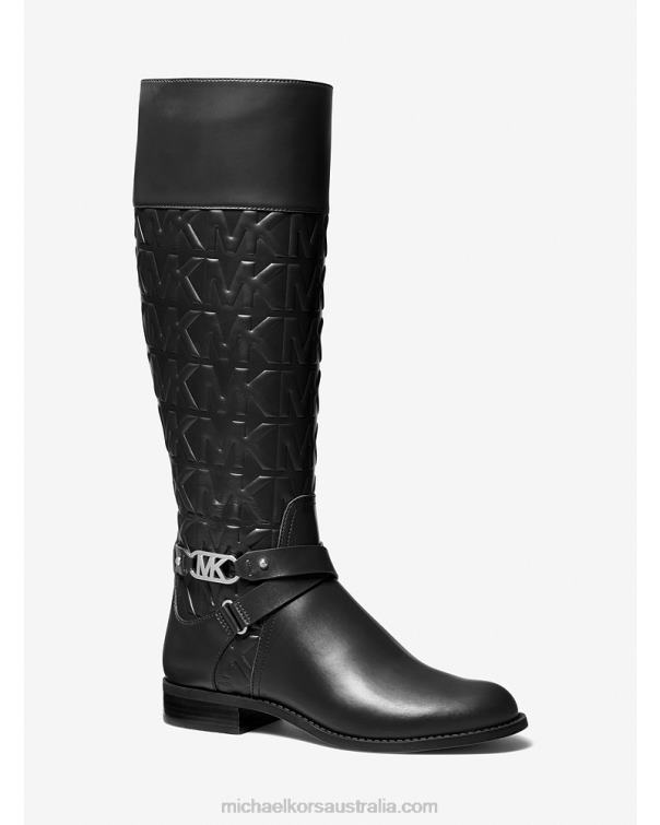 Women Black 4T06F2144 Kincaid Embossed Riding Boot Michael Kors