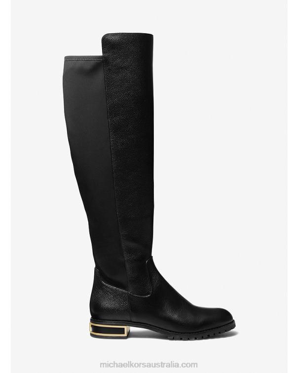 Women Black 4T06F2182 Alicia Leather Over-the-Knee Boot Michael Kors