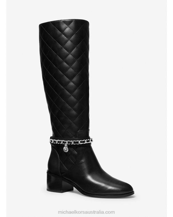Women Black 4T06F2185 Elsa Quilted Leather Boot Michael Kors
