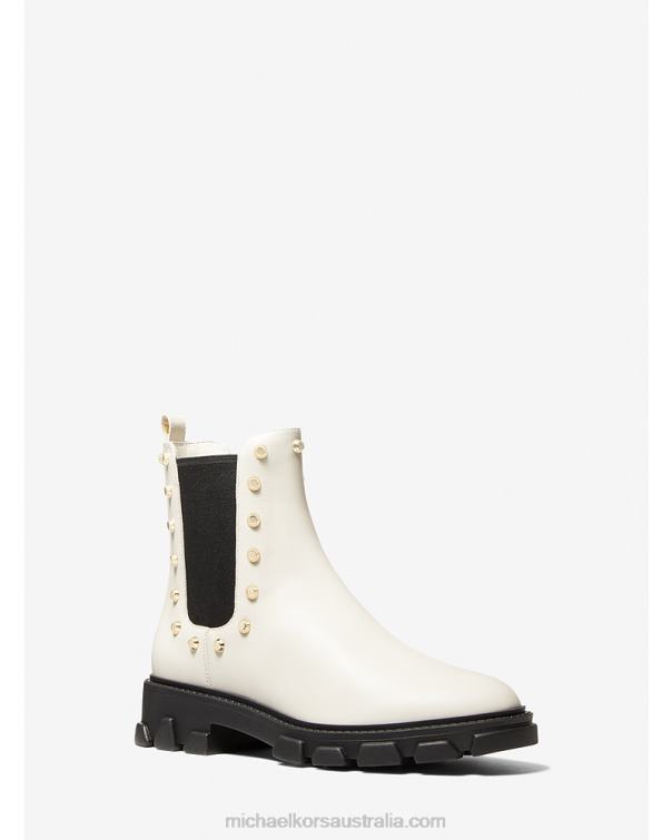 Women Lt Cream 4T06F2162 Ridley Astor Stud Leather Boot Michael Kors