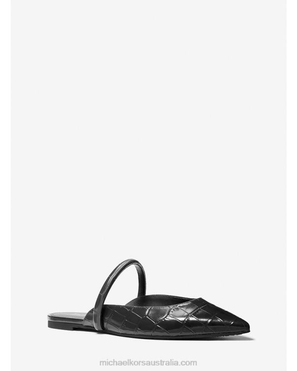 Women Black 4T06F2253 Jessa Flex Crocodile Embossed Leather Mule Michael Kors