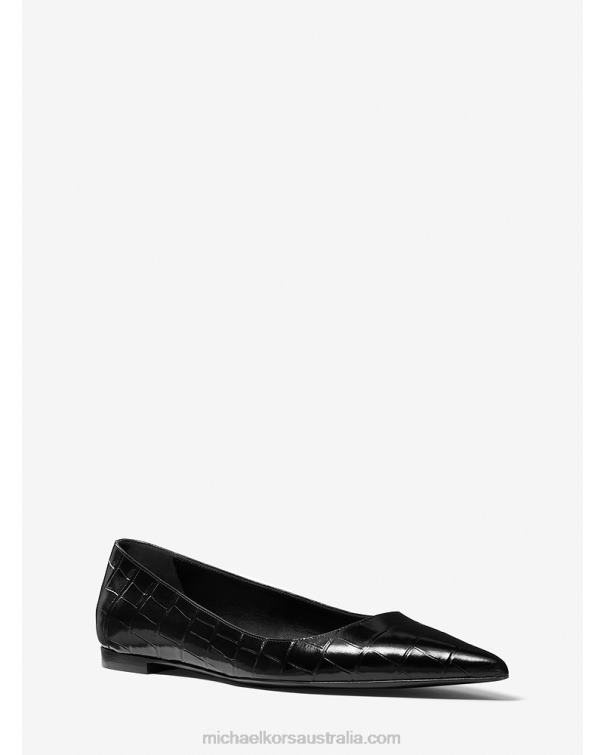 Women Black 4T06F2277 Collection Agnes Crocodile Embossed Leather Flat Michael Kors