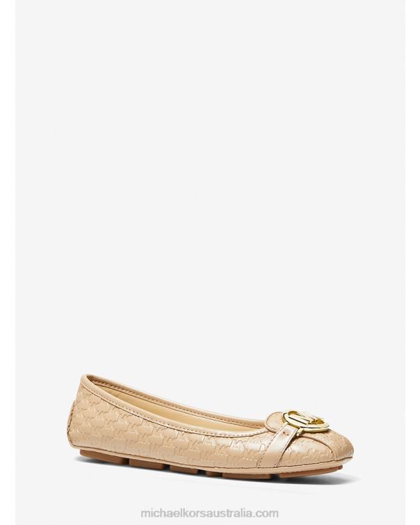 Women Camel 4T06F2271 Fulton Logo Embossed Faux Leather Moccasin Michael Kors