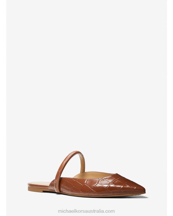 Women Chestnut 4T06F2254 Jessa Flex Crocodile Embossed Leather Mule Michael Kors