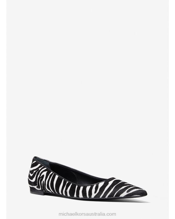 Women Ivory/Black 4T06F2278 Collection Agnes Zebra Print Calf Hair Flat Michael Kors