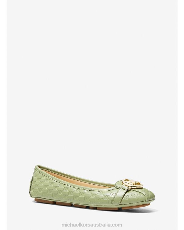 Women Light Sage 4T06F2270 Fulton Logo Embossed Faux Leather Moccasin Michael Kors