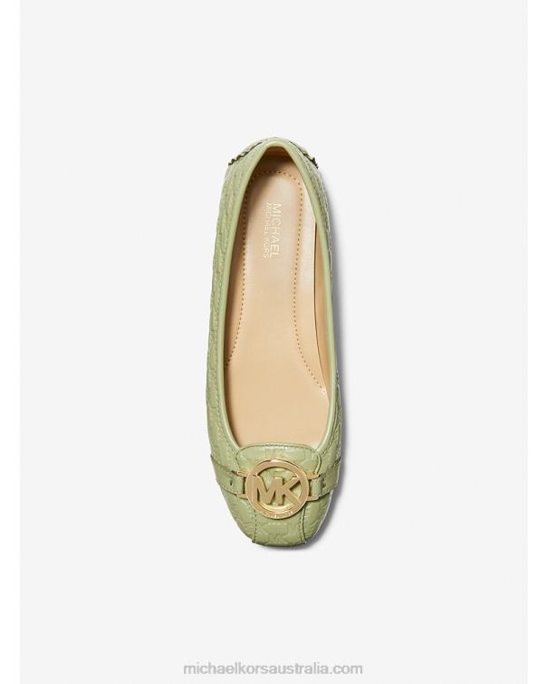 Women Light Sage 4T06F2270 Fulton Logo Embossed Faux Leather Moccasin Michael Kors