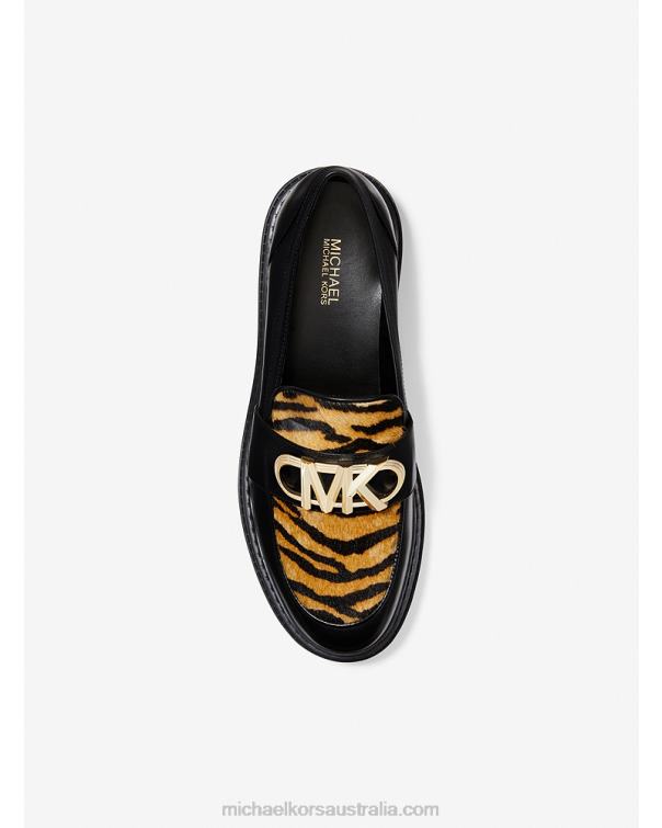 Women Marigold 4T06F2272 Parker Tiger Print Calf Hair and Leather Loafer Michael Kors