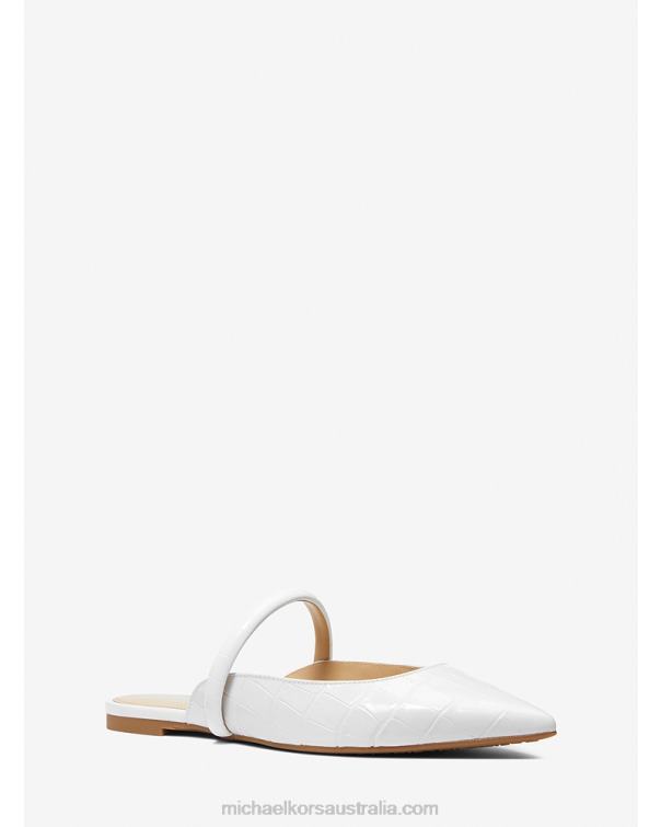 Women Optic White 4T06F2255 Jessa Flex Crocodile Embossed Leather Mule Michael Kors