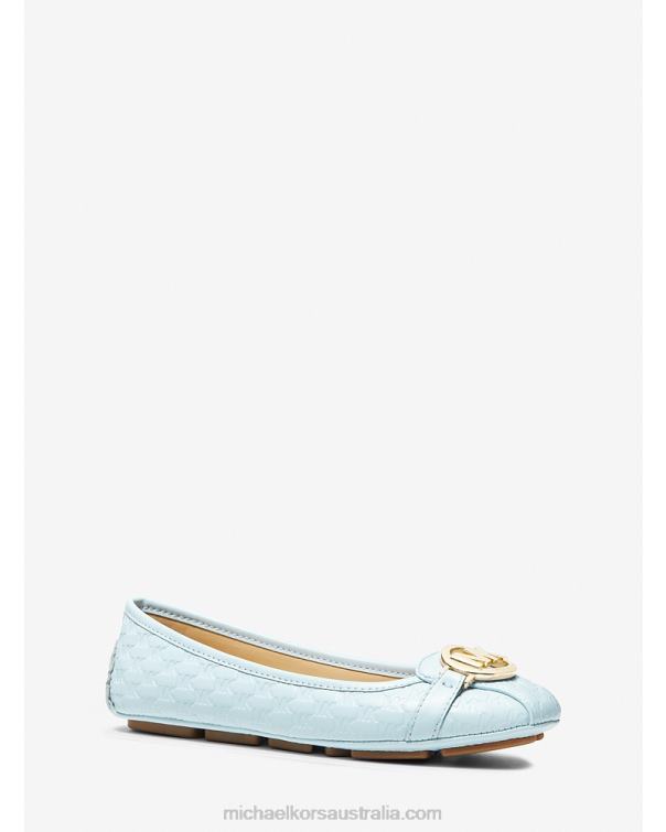 Women Vista Blue 4T06F2269 Fulton Logo Embossed Faux Leather Moccasin Michael Kors