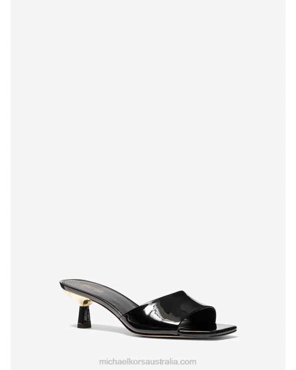 Women Black 4T06F1842 Amal Patent Leather Kitten Sandal Michael Kors