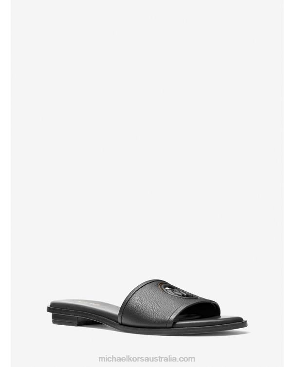 Women Black 4T06F2010 Deanna Cutout Leather Slide Sandal Michael Kors