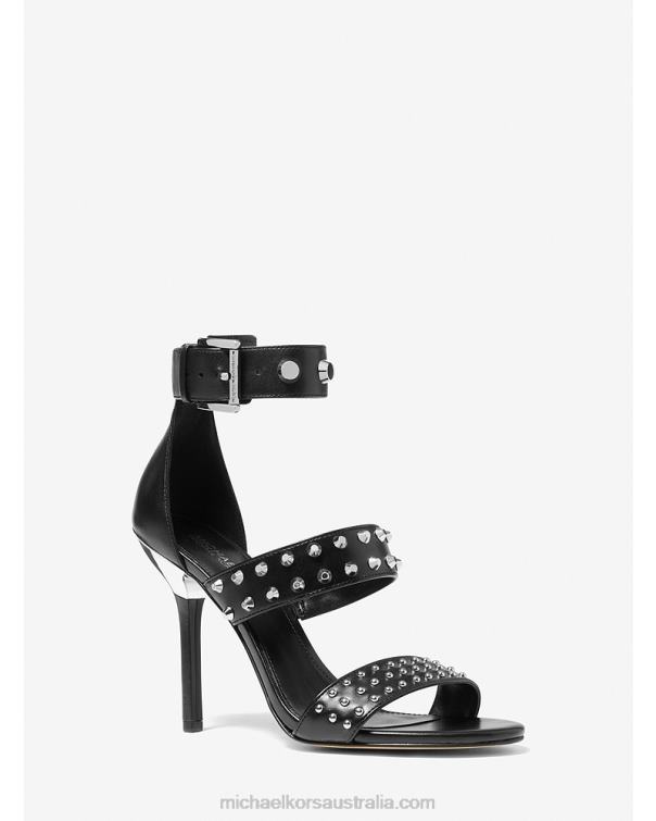 Women Black 4T06F2034 Amal Astor Stud Leather Sandal Michael Kors