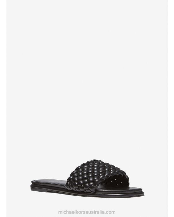 Women Black 4T06F2060 Amelia Braided Slide Sandal Michael Kors