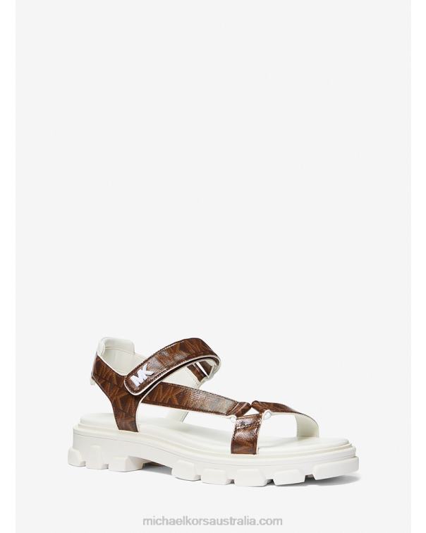 Women Brown 4T06F1986 Ridley Logo Sandal Michael Kors