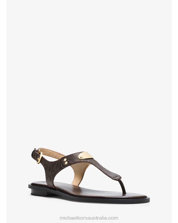 Women Brown 4T06F2062 Logo Plaque Sandal Michael Kors