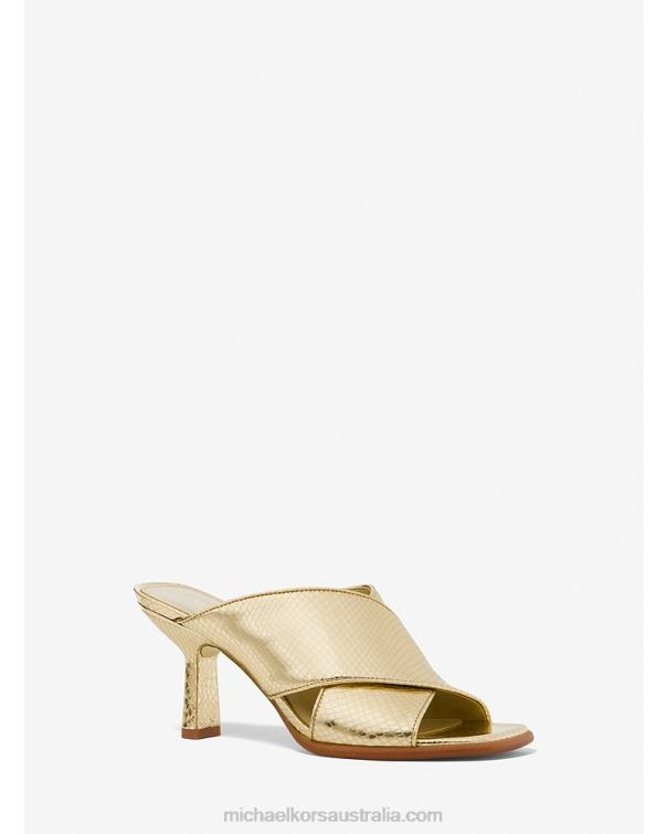 Women Pale Gold 4T06F2039 Gideon Metallic Snake Embossed Leather Mule Michael Kors