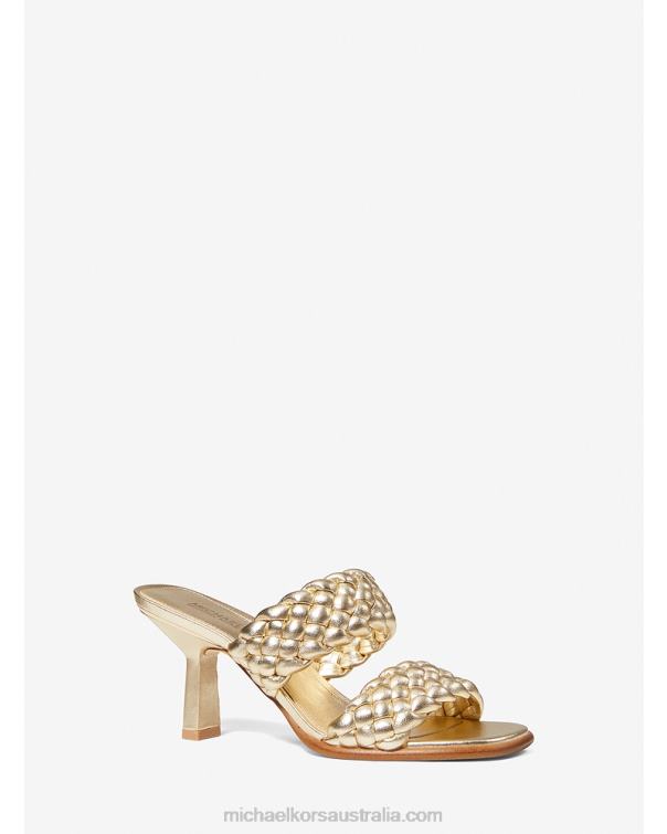 Women Pale Gold 4T06F2072 Amelia Metallic Braided Faux Leather Mule Michael Kors
