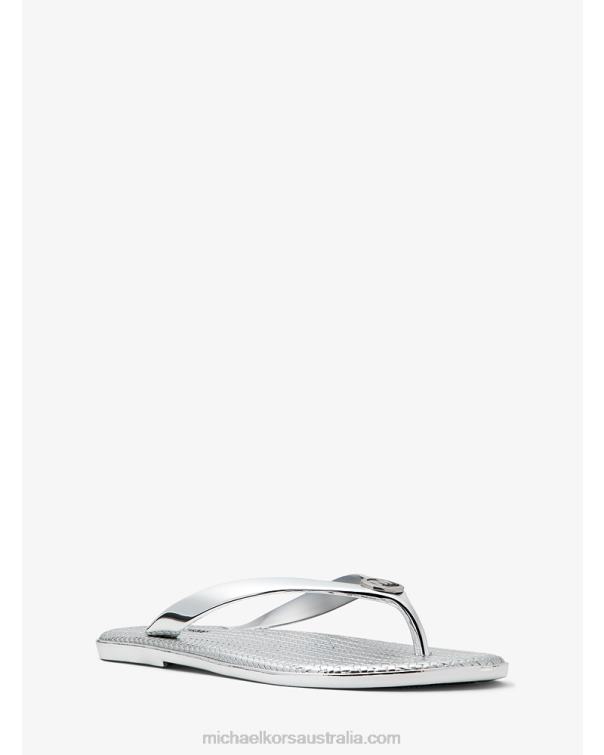 Women Silver 4T06F1994 Jet Set Metallic Jelly Flip-Flop Michael Kors