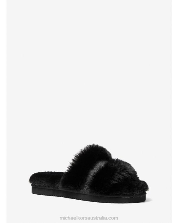 Women Black 4T06F2332 Scarlett Faux Fur Slide Sandal Michael Kors
