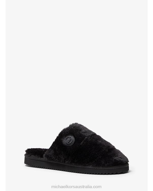 Women Black 4T06F2342 Janis Faux Fur Slipper Michael Kors