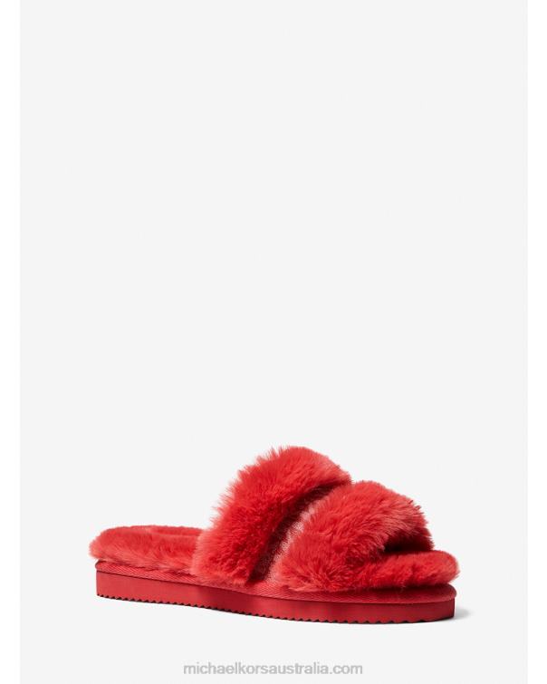 Women Crimson 4T06F2333 Scarlett Faux Fur Slide Sandal Michael Kors