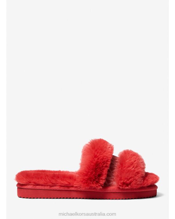 Women Crimson 4T06F2333 Scarlett Faux Fur Slide Sandal Michael Kors