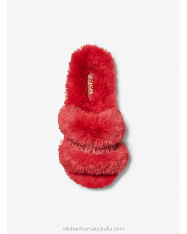 Women Crimson 4T06F2333 Scarlett Faux Fur Slide Sandal Michael Kors