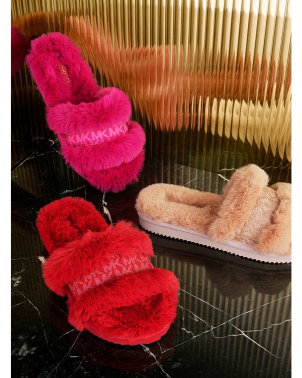 Women Crimson 4T06F2333 Scarlett Faux Fur Slide Sandal Michael Kors