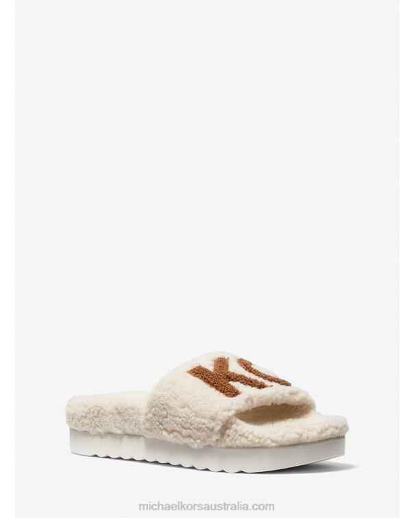 Women Natural 4T06F2344 Tyra Sherpa Slide Sandal Michael Kors