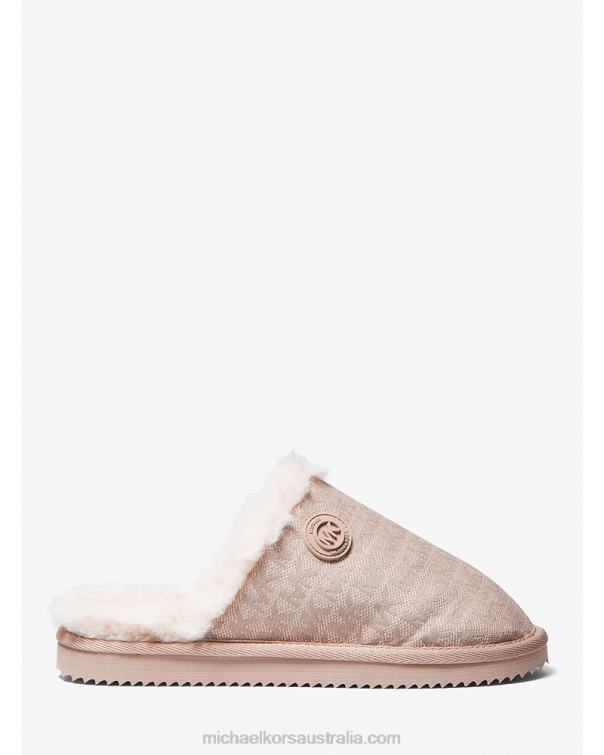 Women Soft Pink 4T06F2339 Janis Faux Fur-Lined Logo Jacquard Slipper Michael Kors