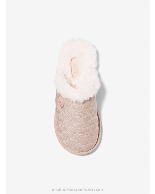 Women Soft Pink 4T06F2339 Janis Faux Fur-Lined Logo Jacquard Slipper Michael Kors