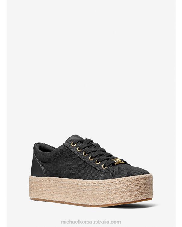 Women Black 4T06F1759 Libby Cotton Canvas Platform Sneaker Michael Kors