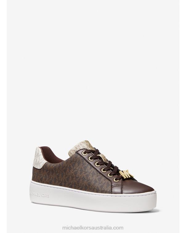 Women Brown 4T06F1812 Poppy Color-Block Logo Sneaker Michael Kors