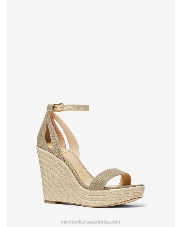 Women Lt Gold 4T06F2331 Kimberly Glitter Chain-Mesh Wedge Sandal Michael Kors