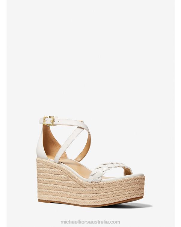 Women Optic White 4T06F2330 Serena Leather Wedge Sandal Michael Kors
