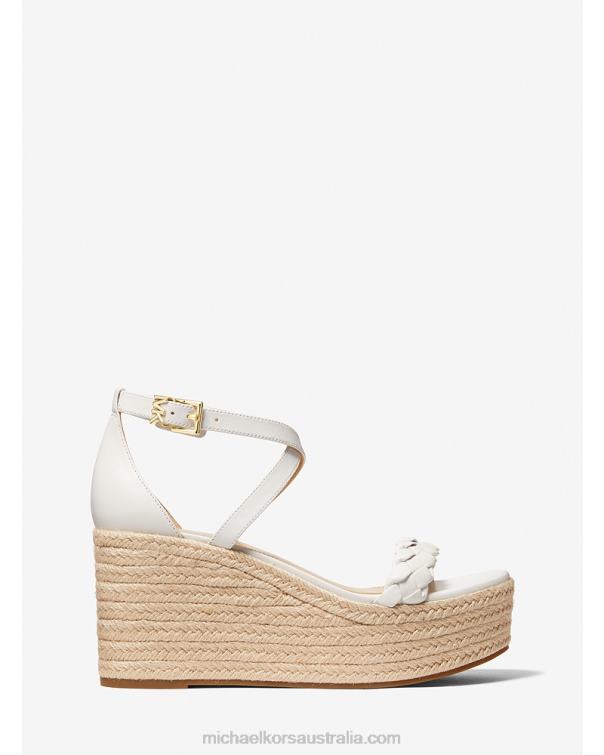 Women Optic White 4T06F2330 Serena Leather Wedge Sandal Michael Kors
