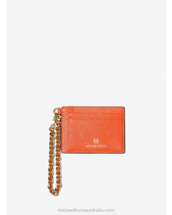 Women Optic Orange 4T06F1651 Small Pebbled Leather Chain Card Case Michael Kors