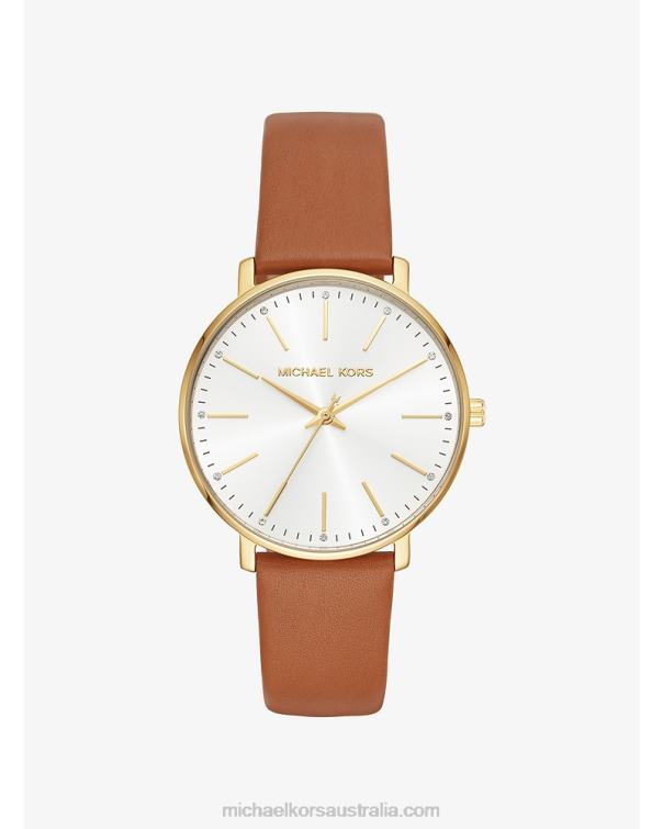 Women Gold 4T06F2399 PyperLeather Watch Michael Kors