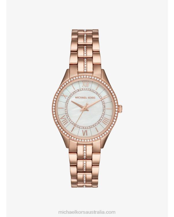 Women Rose Gold 4T06F2368 Mini Lauryn Pave Watch Michael Kors