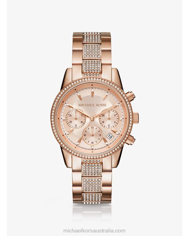 Women Rose Gold 4T06F2381 Ritz Pave Watch Michael Kors