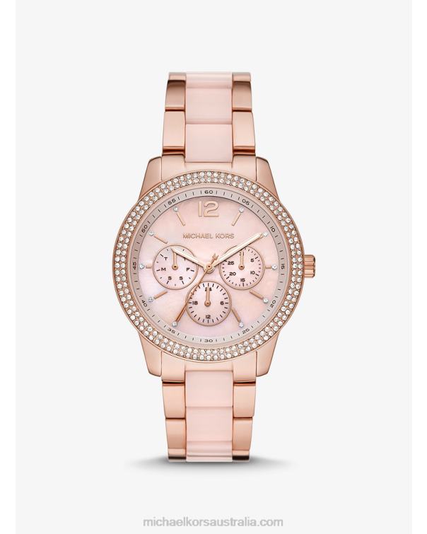 Women Rose Gold 4T06F2388 Oversized Tibby Pave Blush Acetate Watch Michael Kors